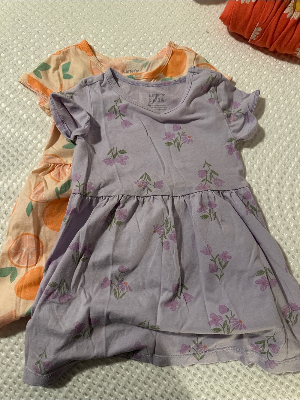 Carter's Lavender Floral & Peach Fruit summer dresses - Set of 2